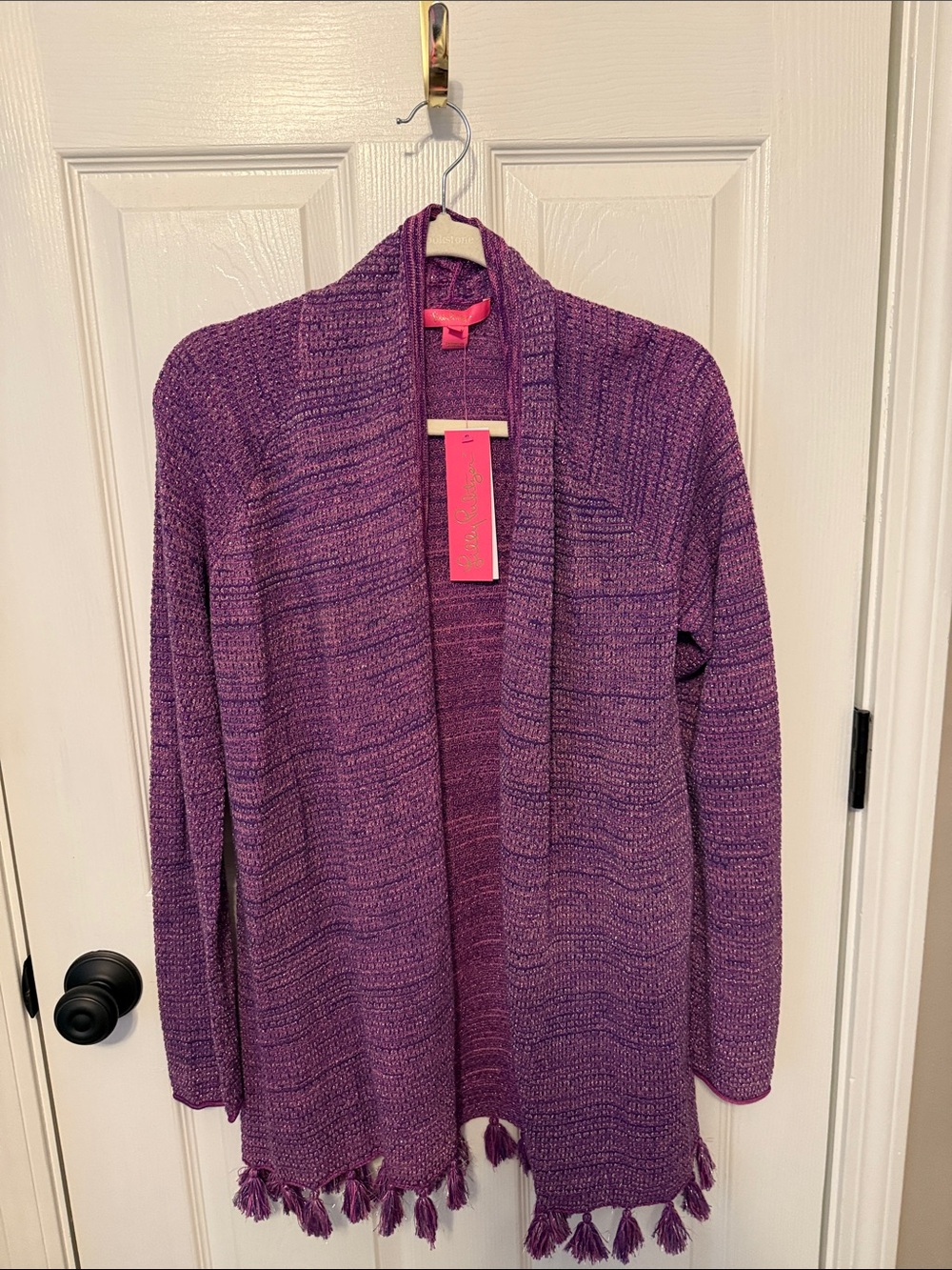 Lilly Pulitzer Purple Open-Front Tassel-Hem Cardigan